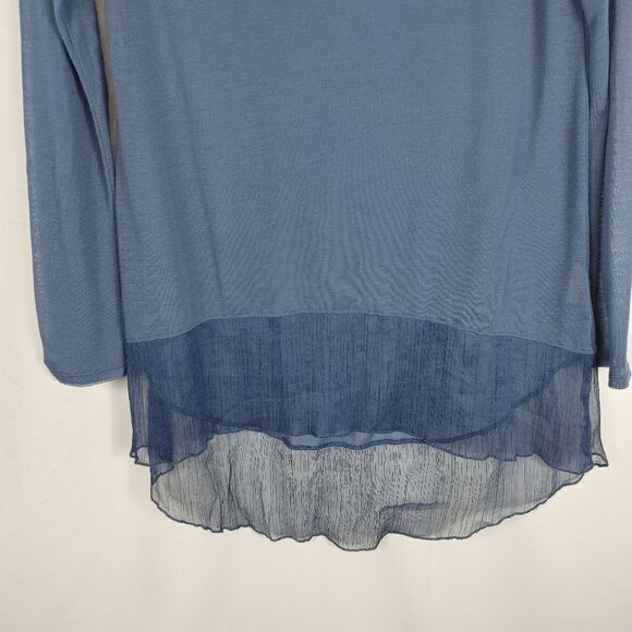 Free People Blue Long Sleeve Women's Size Small Sheer Hem.Armpit to armpit 19" - Picture 2 of 5
